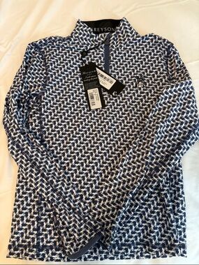 OYSTER HARBOR CLUB Greyson Navy & White Geometric Half-Zip Pullover